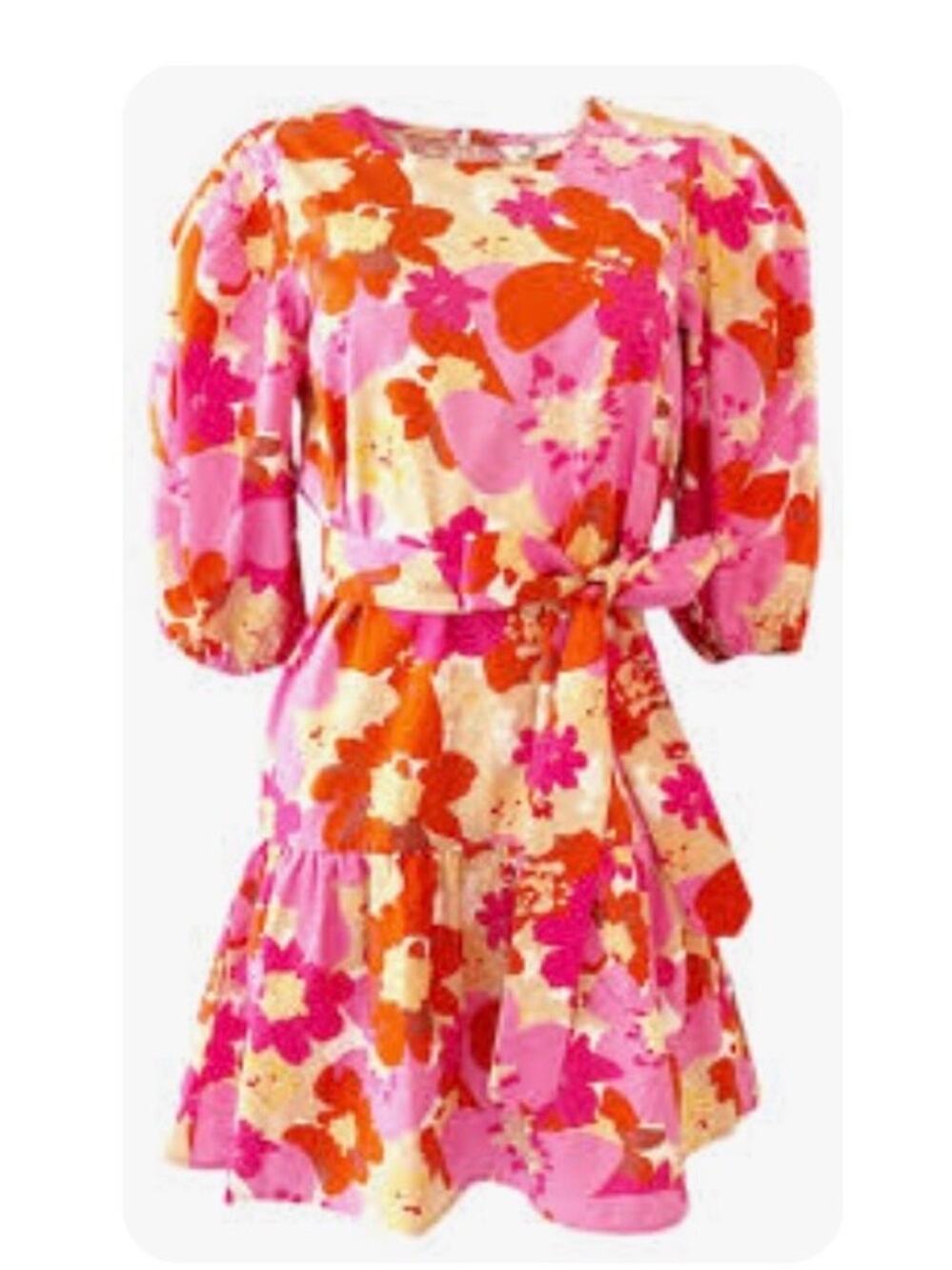 LaRoque Mini Dress Zoe Groovy Floral Belted Ruffle Hem Cotton